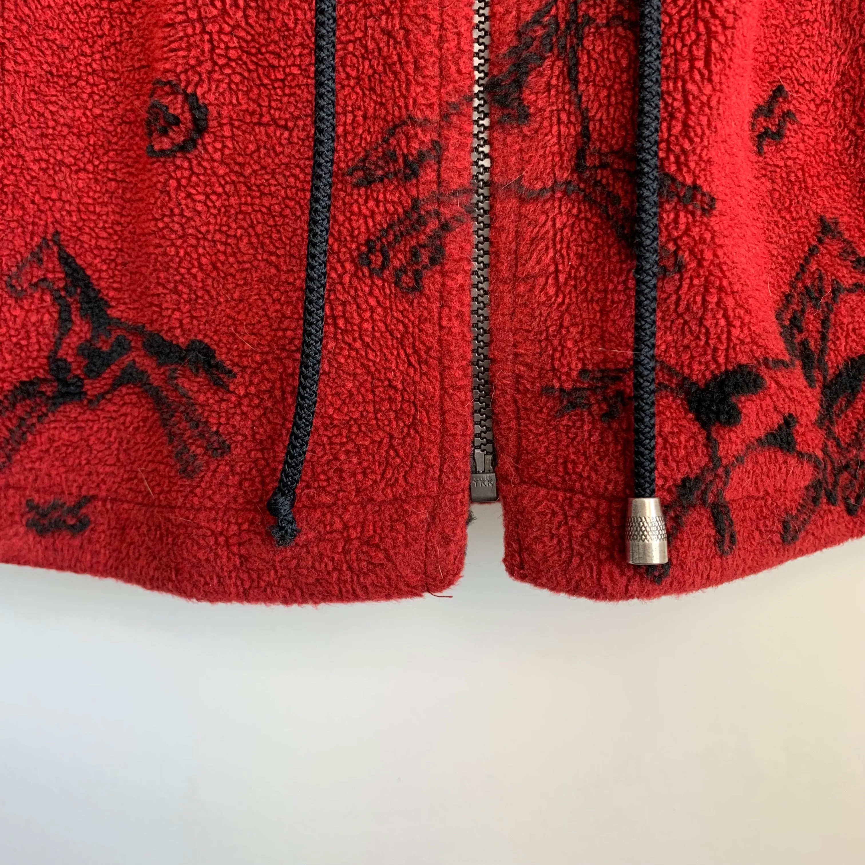 90s Tsunami Horse Fleece Jacket Red and Black with a Collar Size Small