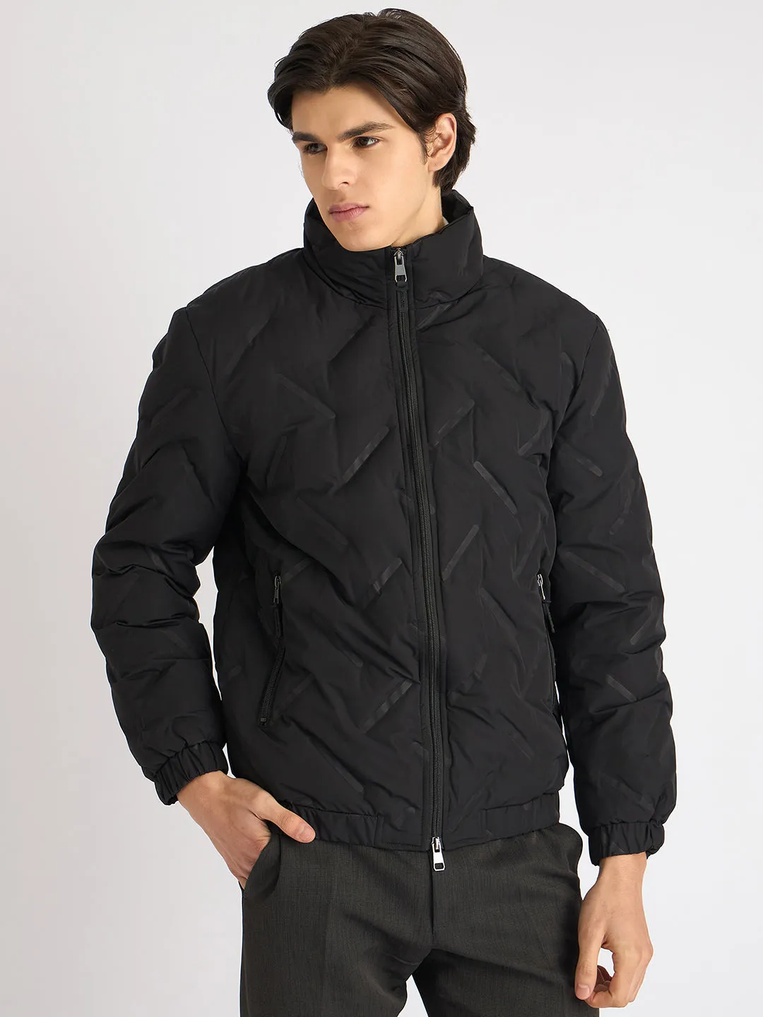Antony Morato Men Black Solid Stand Collar Full Sleeves Puffer Jacket