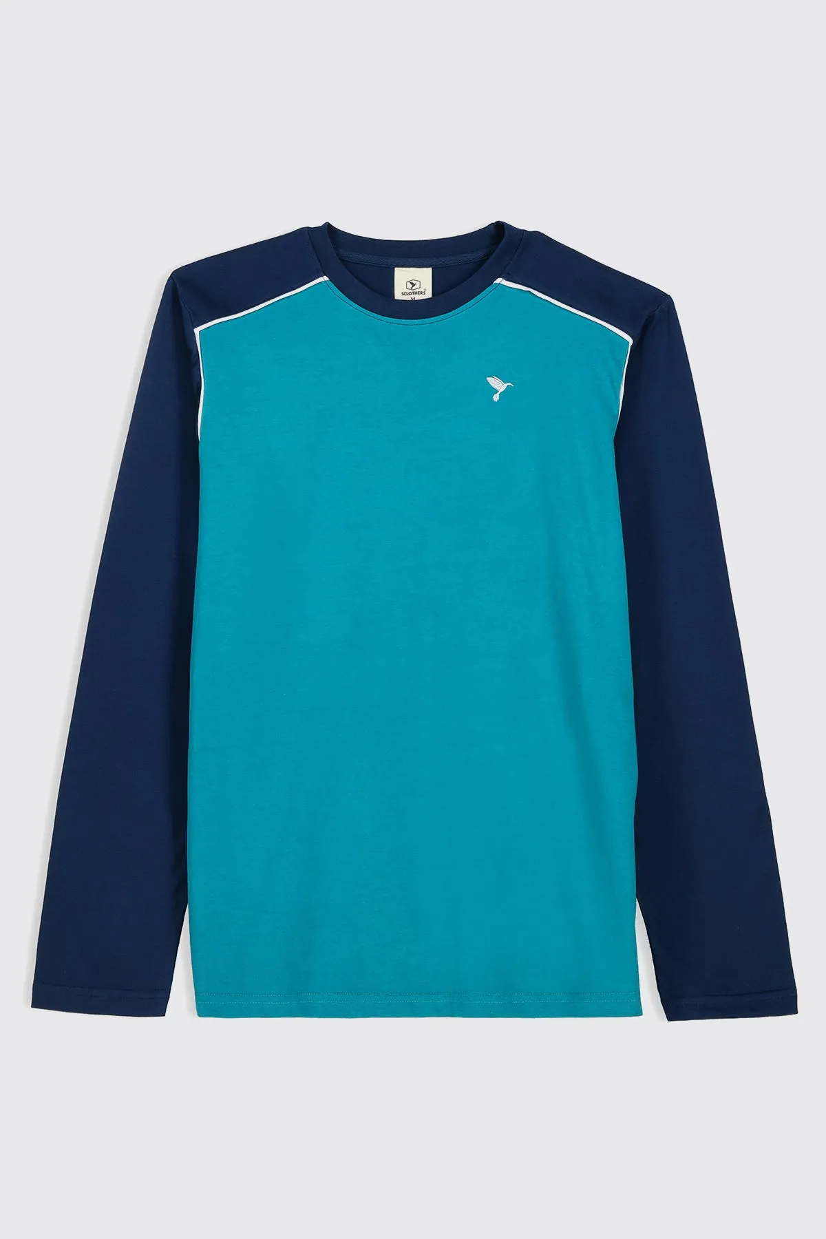 Aqua Green & Blue Paneled Embroidered T-Shirt (Plus Size) - W23 - MT0278P