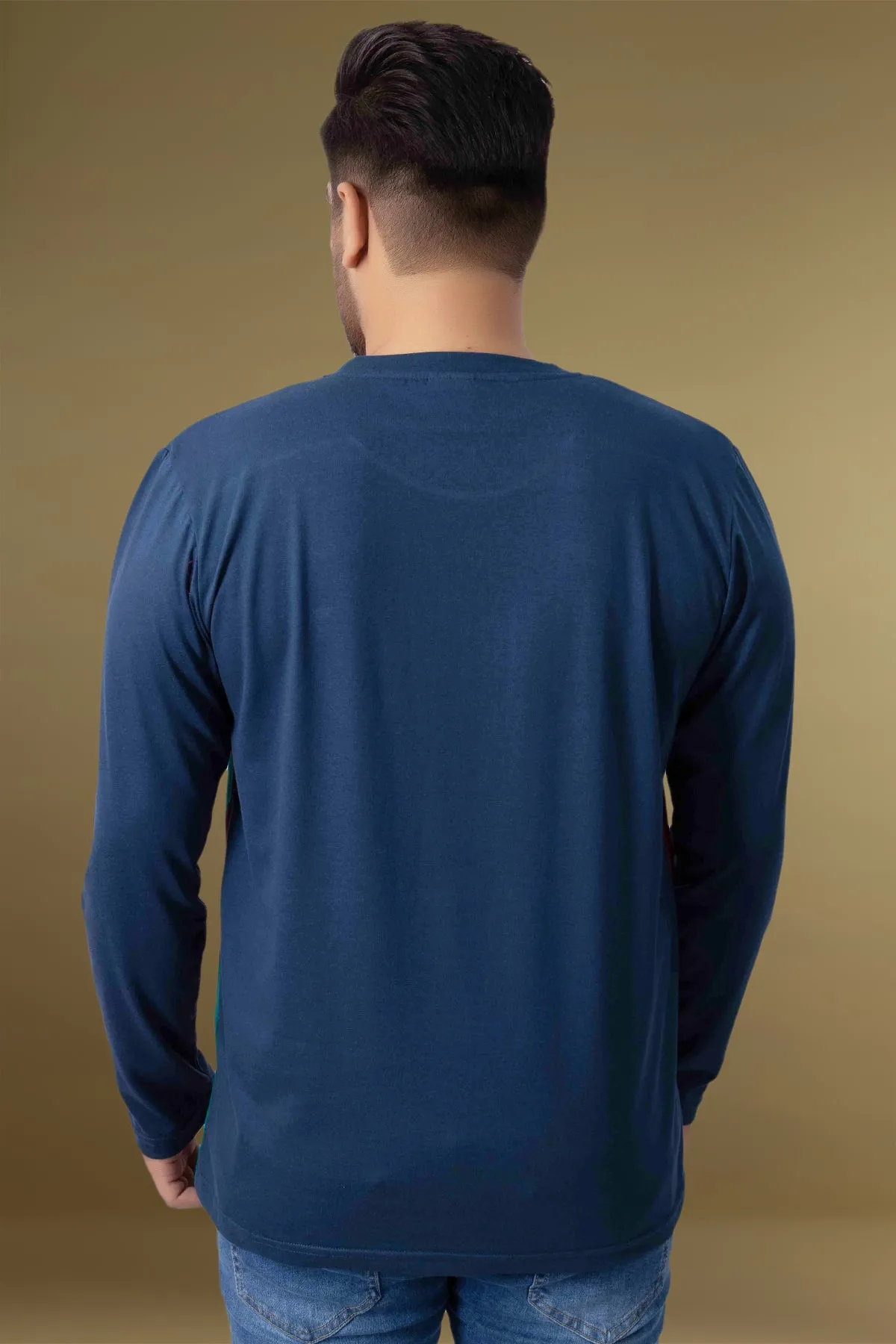 Aqua Green & Blue Paneled Embroidered T-Shirt (Plus Size) - W23 - MT0278P