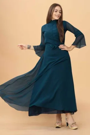 Azure Aura Maxi Dress with Full Sleeve