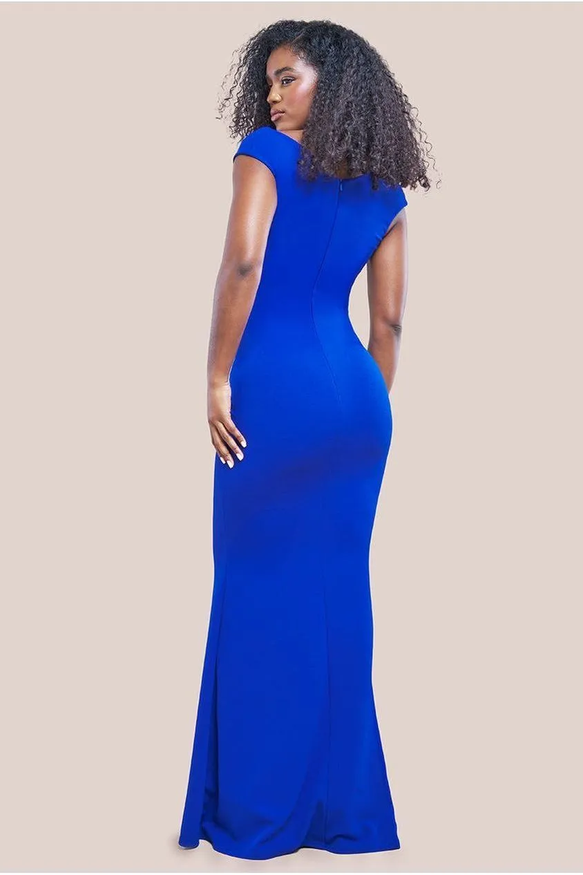Bardot Pleated Maxi Dress - Royal Blue by Goddiva