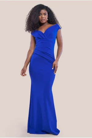 Bardot Pleated Maxi Dress - Royal Blue by Goddiva