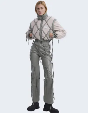 Beige Down Jacket with Straps