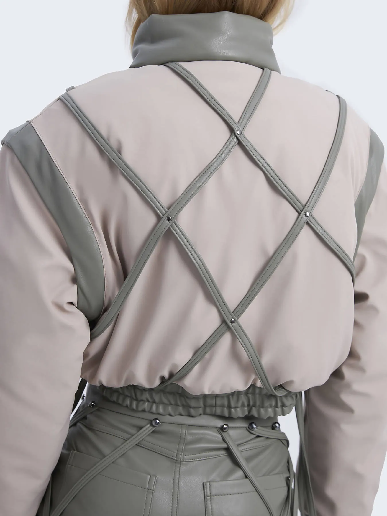 Beige Down Jacket with Straps
