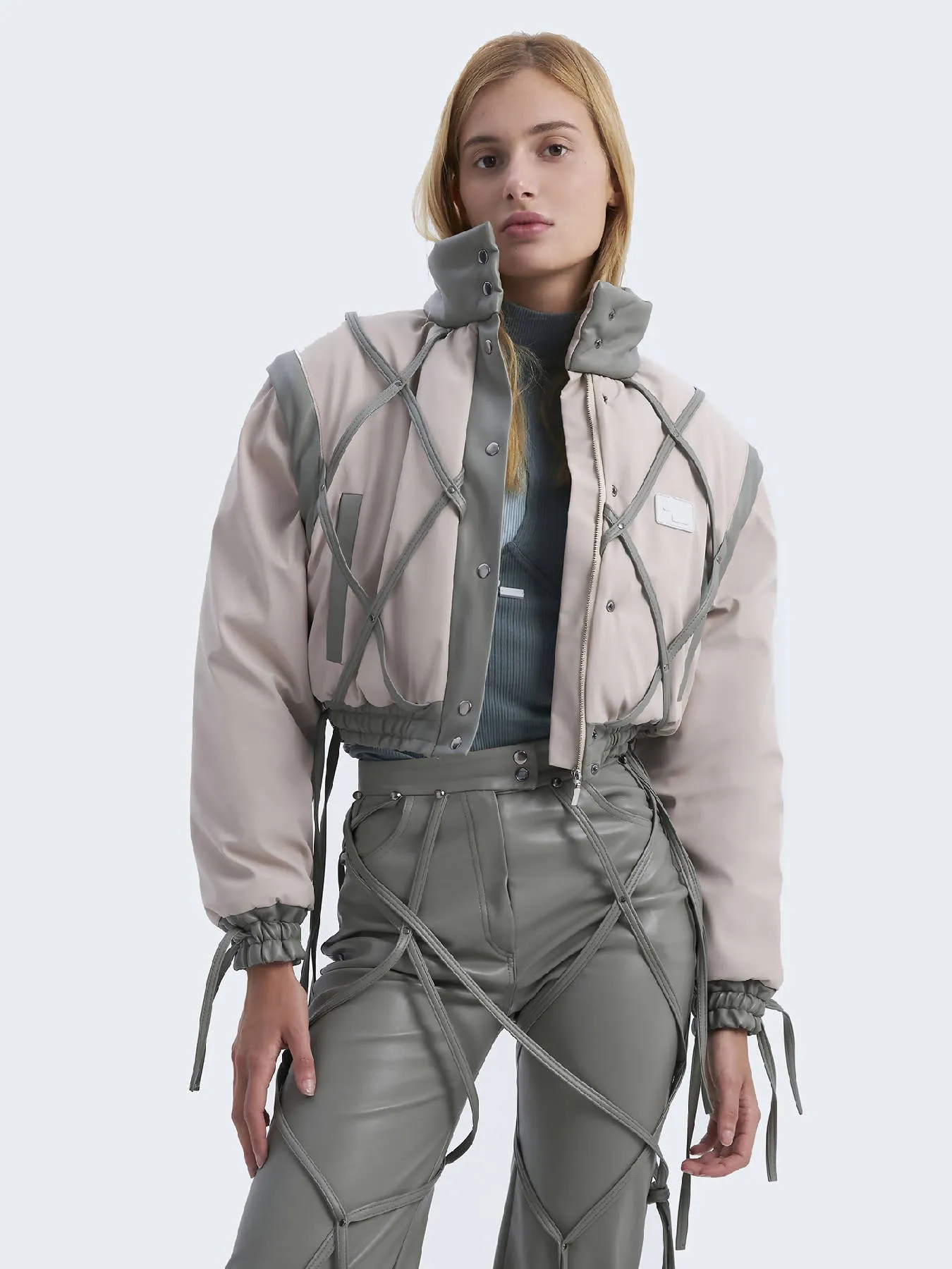 Beige Down Jacket with Straps