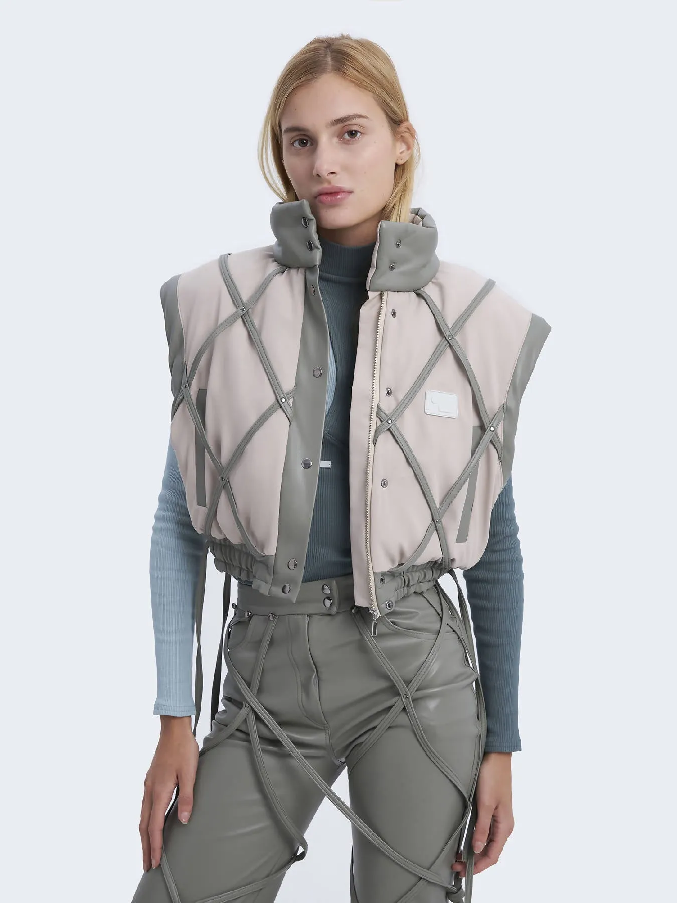 Beige Down Jacket with Straps