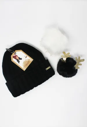 Black Mix and Match Pompom Hat