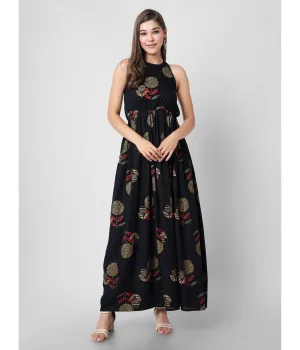 Black Printed Halter Neck Maxi Dress