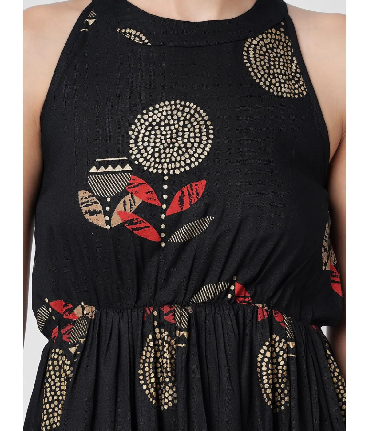 Black Printed Halter Neck Maxi Dress