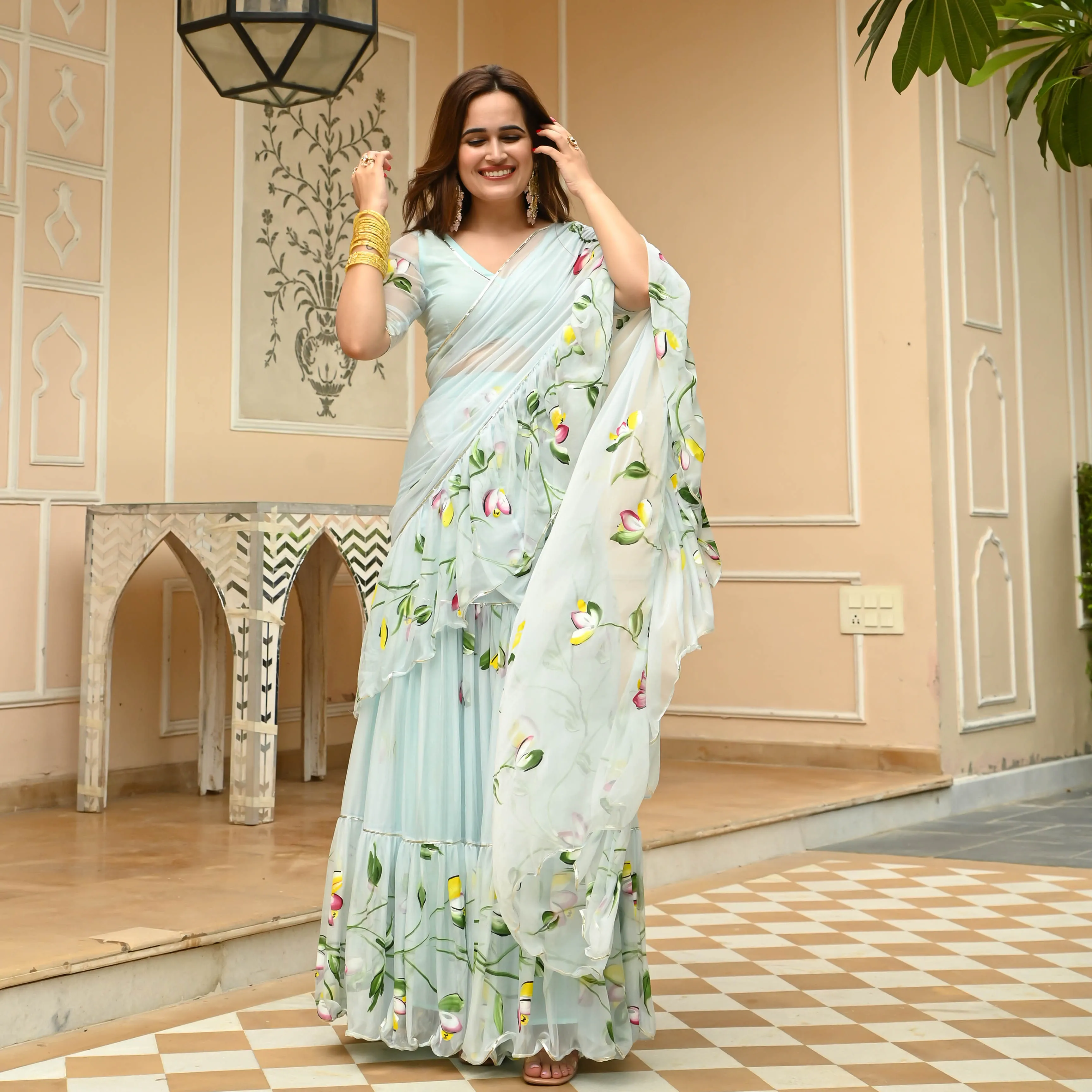 Blue Blush Draped Saree with Blouse