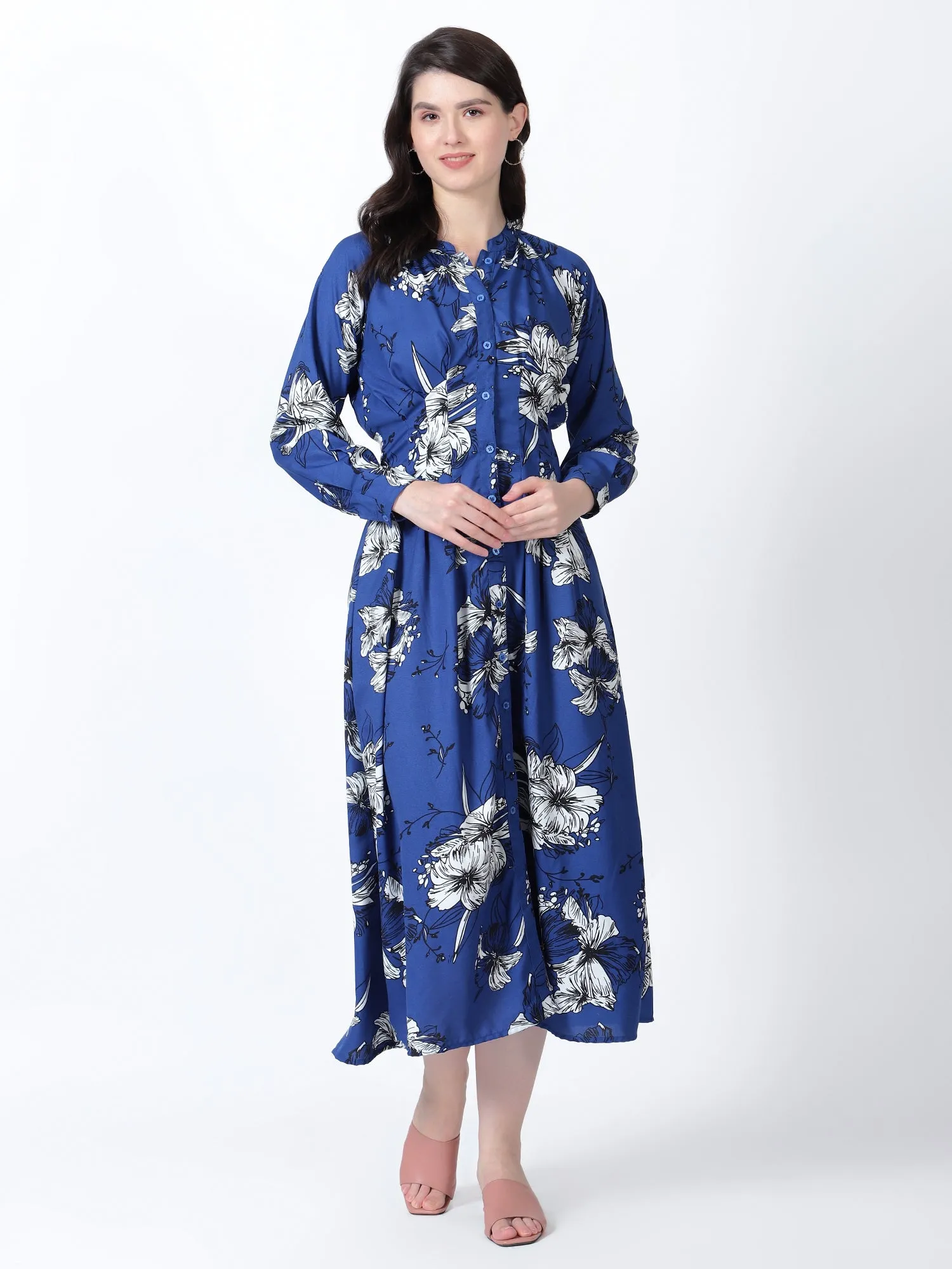 Blue Floral Bliss Maxi A-Line Dress