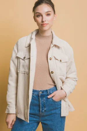 Blue Zone Planet |  Love Tree Corduroy Button Up Jacket with Sherpa Inside