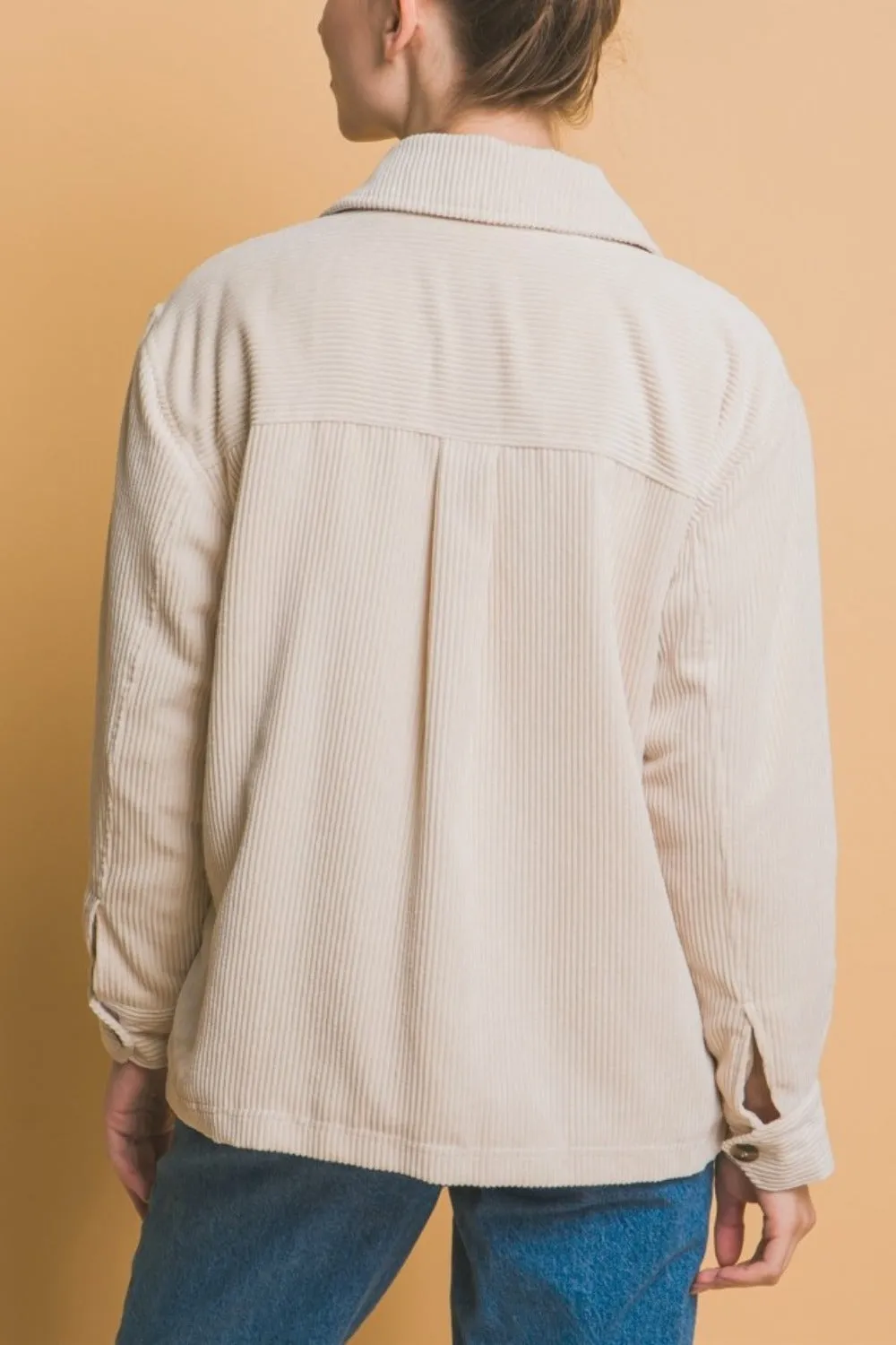 Blue Zone Planet |  Love Tree Corduroy Button Up Jacket with Sherpa Inside