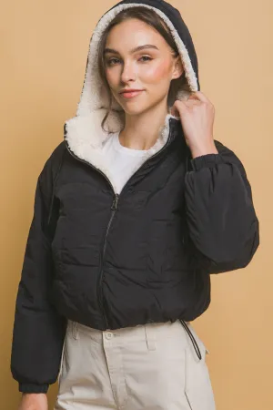Blue Zone Planet |  Love Tree Zip Up Cropped Hooded Sherpa Reversible Jacket
