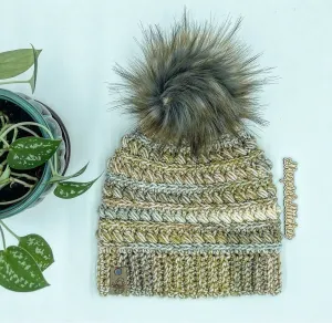 Browns Multi Tone - Hand Crochet Beanie with Faux Fur Pom Pom