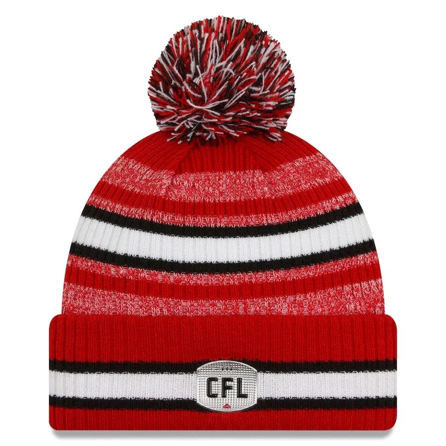 Calgary Stampeders CFL Football New Era Sideline 6 Dart Cuffed Knit Hat with Pom - Red