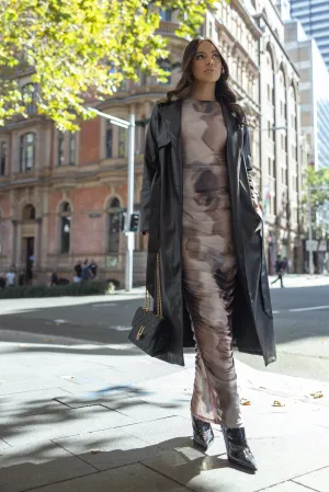 Camo Print Ruched Mesh Maxi Dress