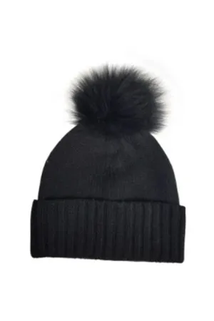 Cashmere Slouchy Cuff Hat with Real Fur