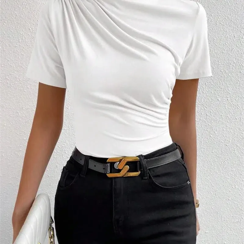 Chic Turtleneck Slim Fit Short Sleeve Top - Perfect Spring & Summer Essential for Women