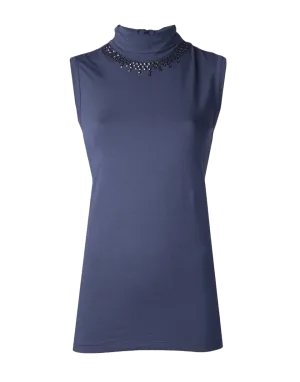 Cotton Jersey Swarovski Turtleneck Tank