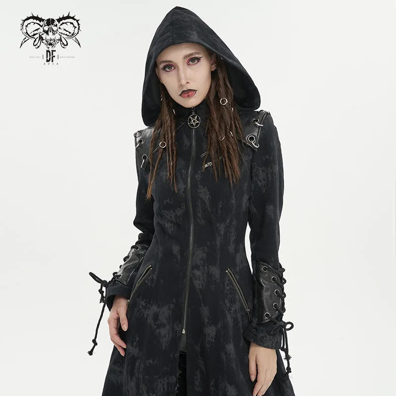CT202 Women Punk Irregular Pattern Print Long Trench Coat