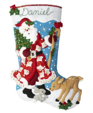 DIY Bucilla Timeless St Nick Santa Deer Snow Christmas Felt Stocking Kit 89309E