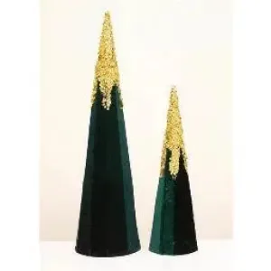 Enchante Green & Gold Glitter Gilded Conicals Set Of 2 - 60cm