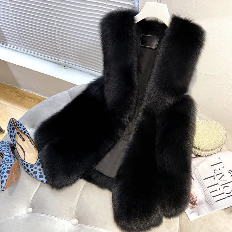 Faux Fur Sleeveless Vest Jacket Autumn Winter Elegant Fashion Vest Style Fashion Long Female Solid Color Autumn 2022