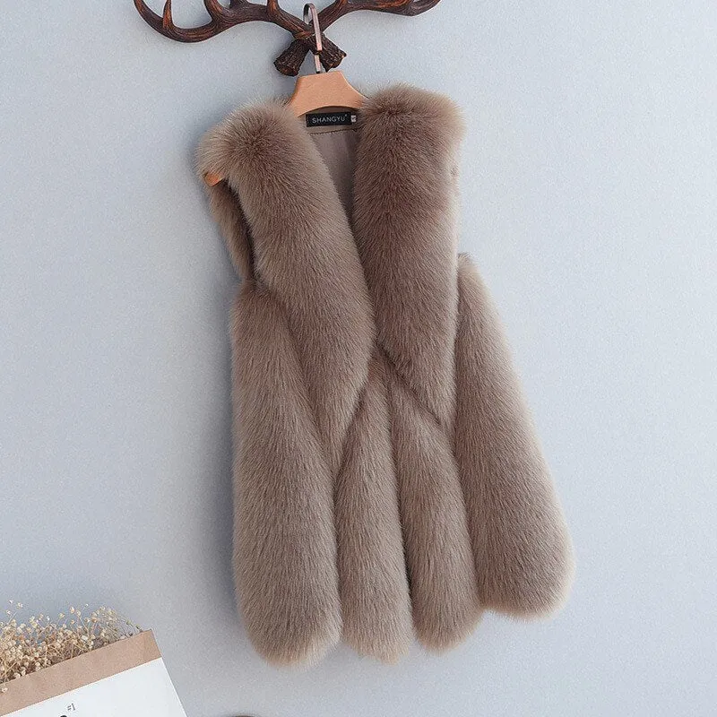 Faux Fur Sleeveless Vest Jacket Autumn Winter Elegant Fashion Vest Style Fashion Long Female Solid Color Autumn 2022