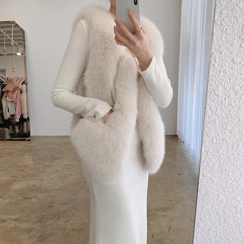 Faux Fur Sleeveless Vest Jacket Autumn Winter Elegant Fashion Vest Style Fashion Long Female Solid Color Autumn 2022