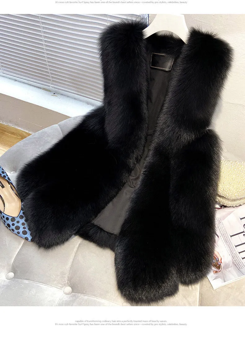 Faux Fur Sleeveless Vest Jacket Autumn Winter Elegant Fashion Vest Style Fashion Long Female Solid Color Autumn 2022