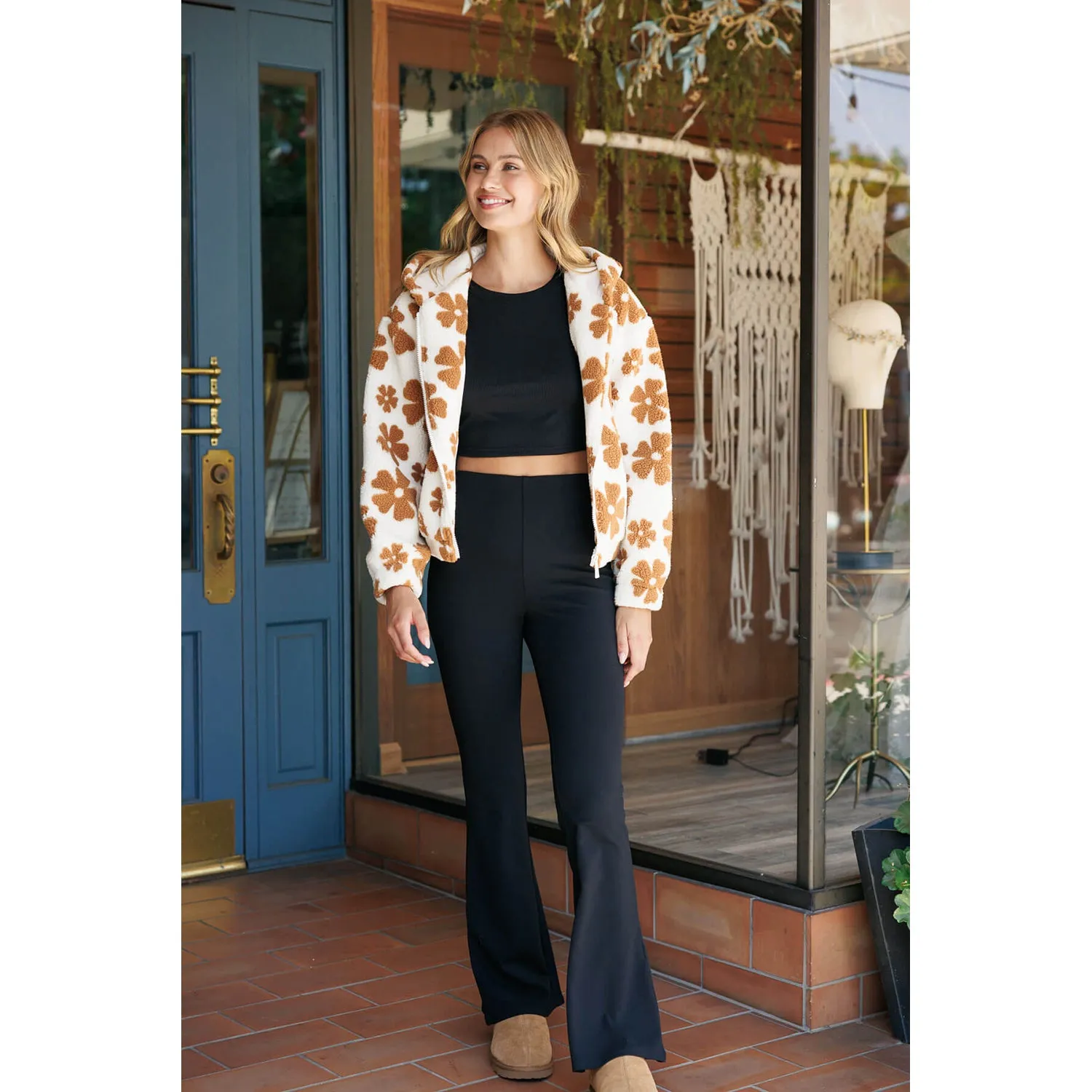 Faux Shearling Hooded Jacket - White Brown