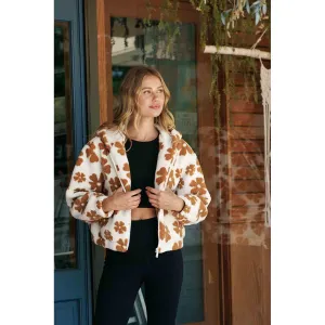 Faux Shearling Hooded Jacket - White Brown