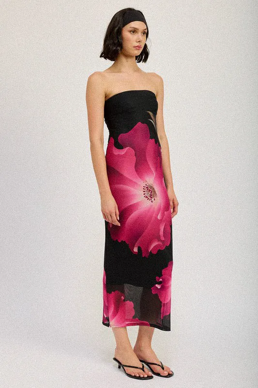 Floral Mesh Maxi Tube Dress