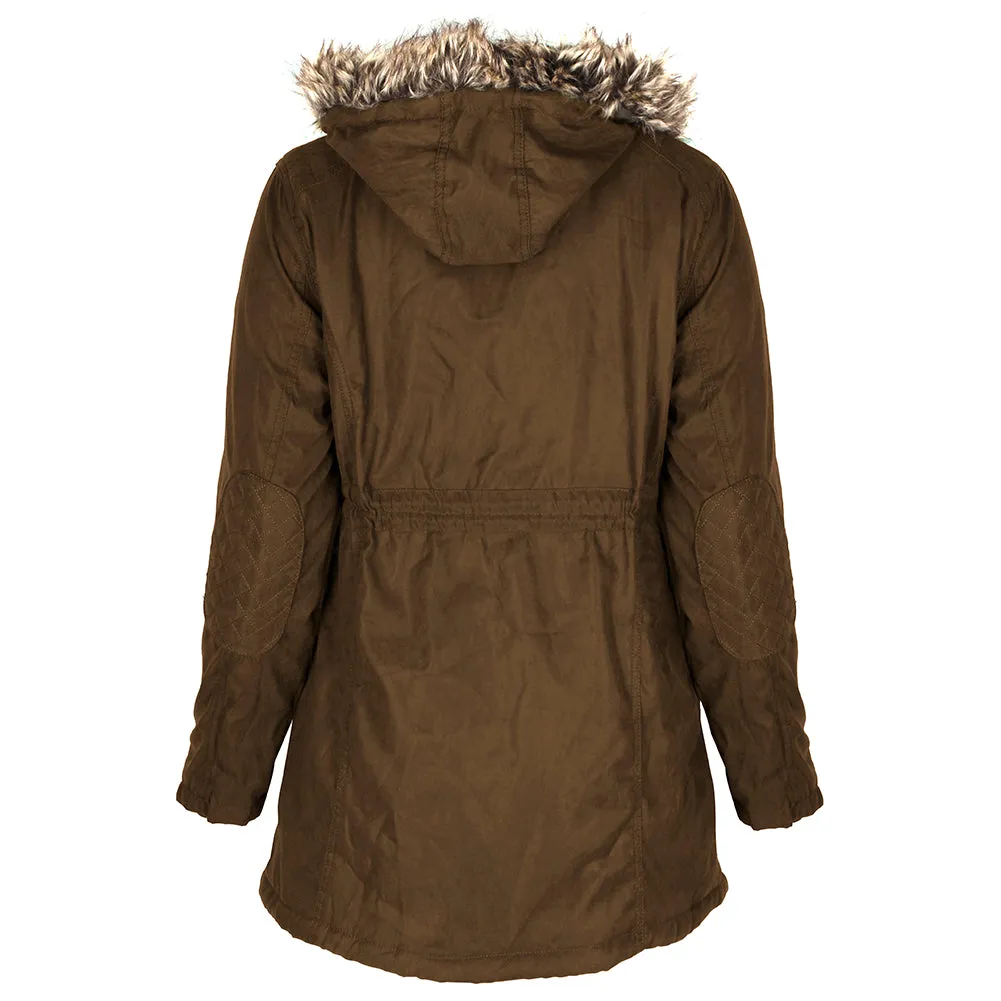 Han Ton Women's Three Quarter Length Sherpa Lined Detachable Hood Jacket