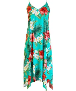 Hibiscus Maxi Spaghetti Dress with Scarf Hem