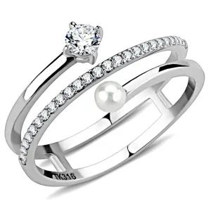 High polished (no plating) Stainless Steel Ring with AAA Grade CZ in Clear for Women Style DA134