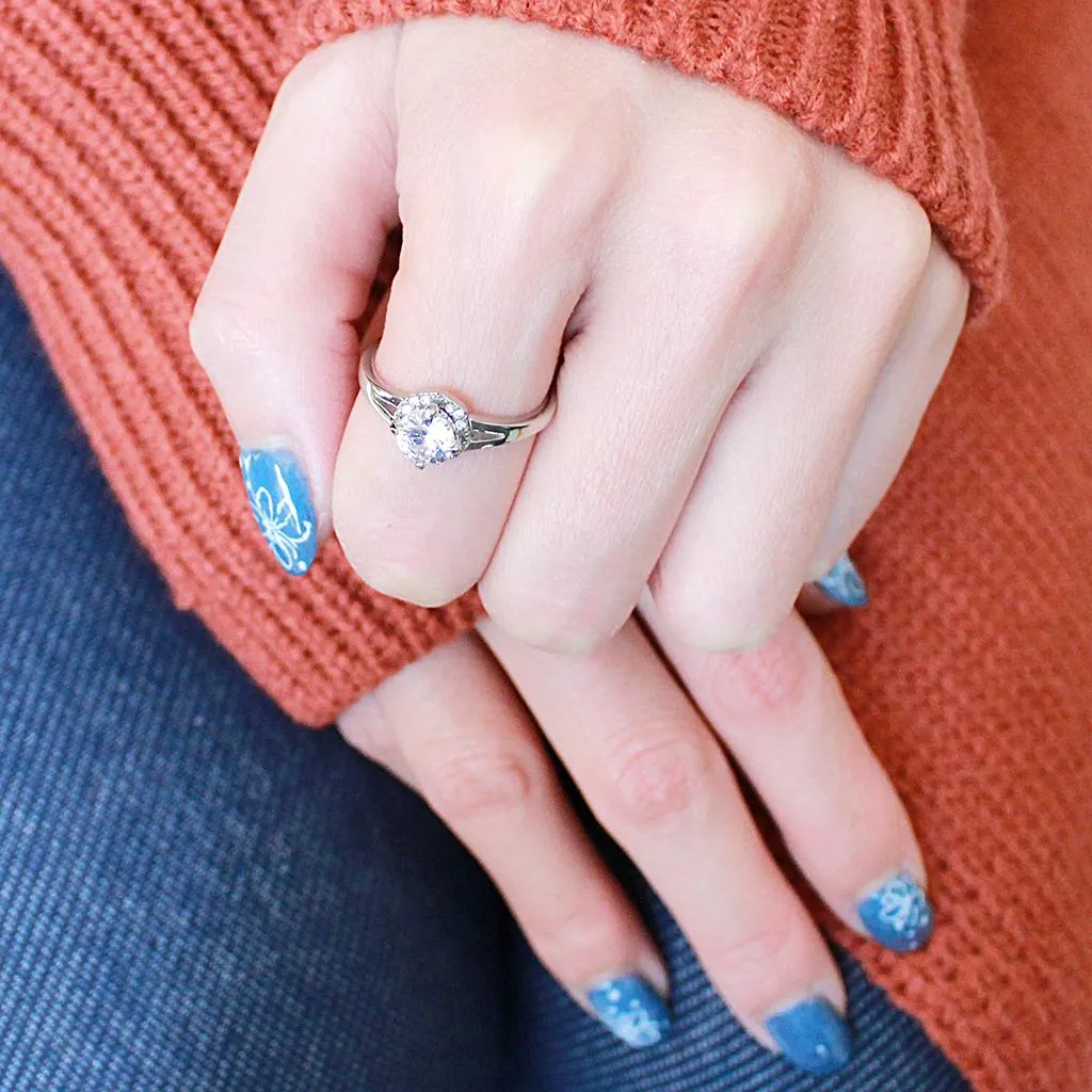 High polished (no plating) Stainless Steel Ring with AAA Grade CZ in Clear for Women Style DA150