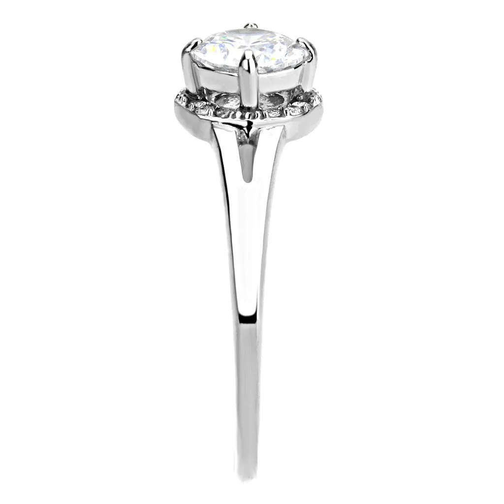 High polished (no plating) Stainless Steel Ring with AAA Grade CZ in Clear for Women Style DA150