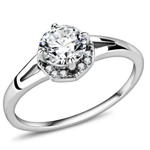 High polished (no plating) Stainless Steel Ring with AAA Grade CZ in Clear for Women Style DA150