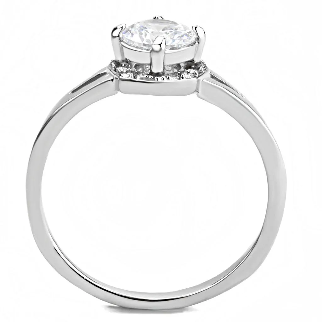 High polished (no plating) Stainless Steel Ring with AAA Grade CZ in Clear for Women Style DA150