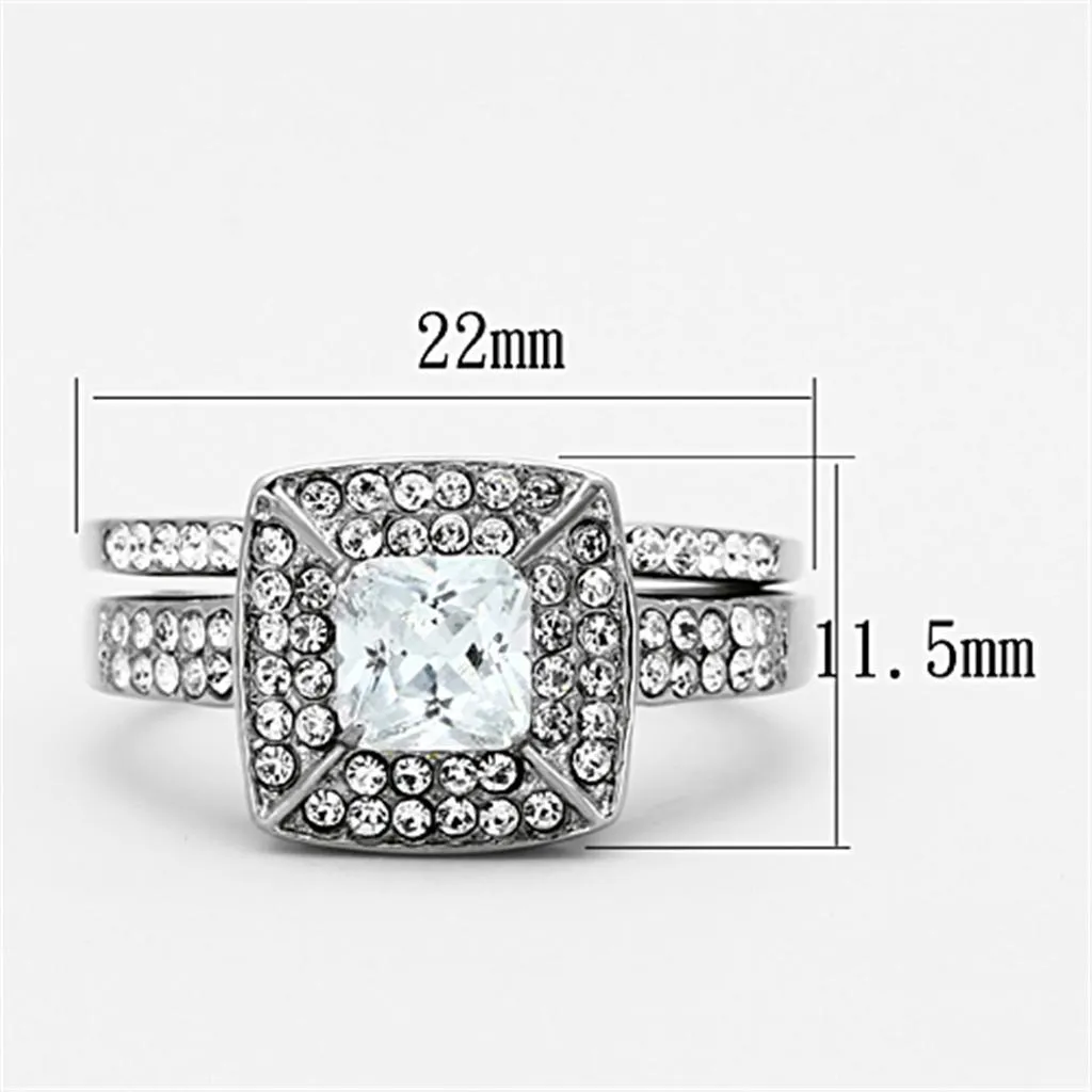 High polished (no plating) Stainless Steel Ring with AAA Grade CZ in Clear for Women Style TK1088