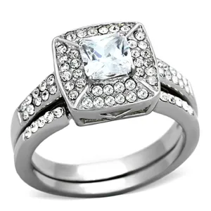 High polished (no plating) Stainless Steel Ring with AAA Grade CZ in Clear for Women Style TK1088