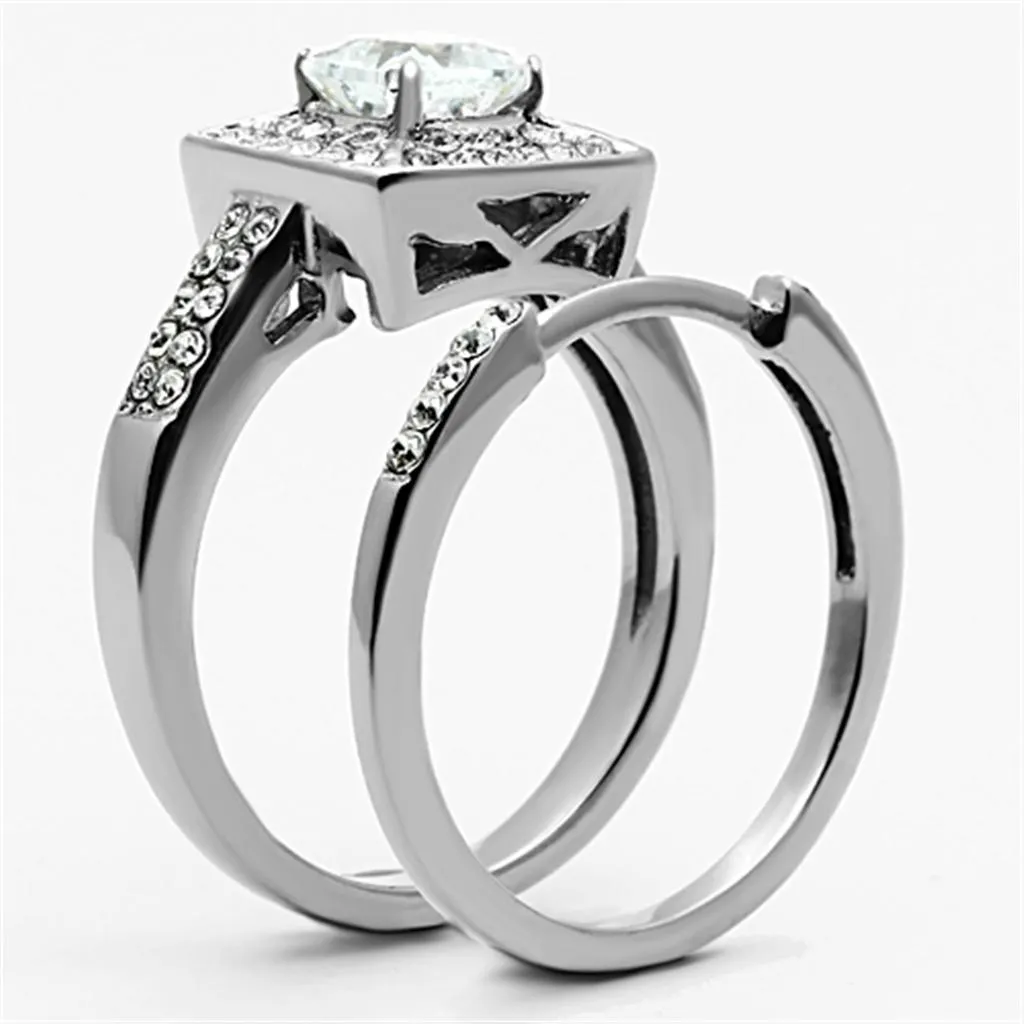 High polished (no plating) Stainless Steel Ring with AAA Grade CZ in Clear for Women Style TK1088