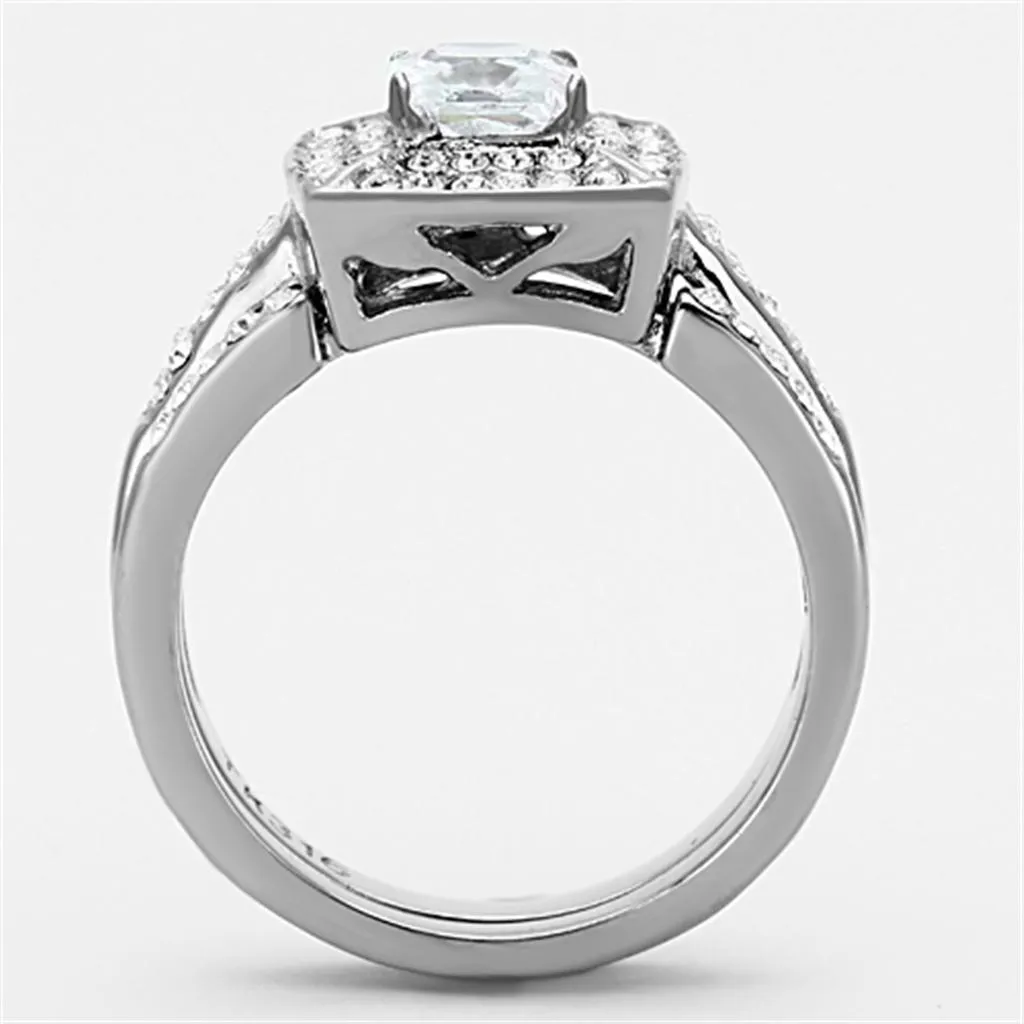 High polished (no plating) Stainless Steel Ring with AAA Grade CZ in Clear for Women Style TK1088