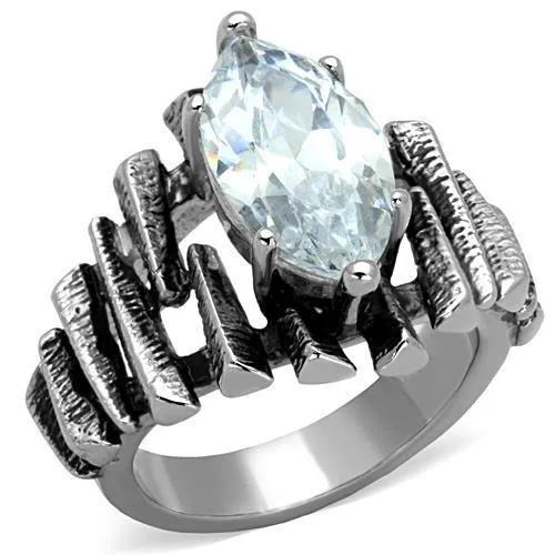High polished (no plating) Stainless Steel Ring with AAA Grade CZ in Clear for Women Style TK1516