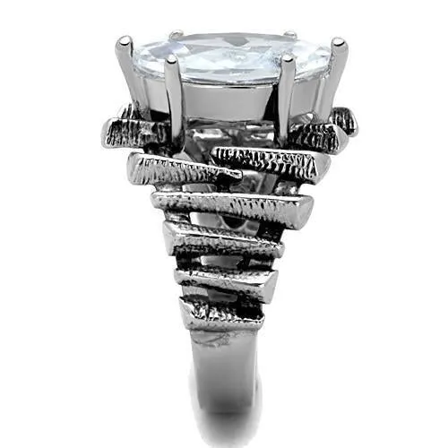 High polished (no plating) Stainless Steel Ring with AAA Grade CZ in Clear for Women Style TK1516