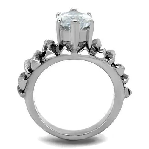High polished (no plating) Stainless Steel Ring with AAA Grade CZ in Clear for Women Style TK1516