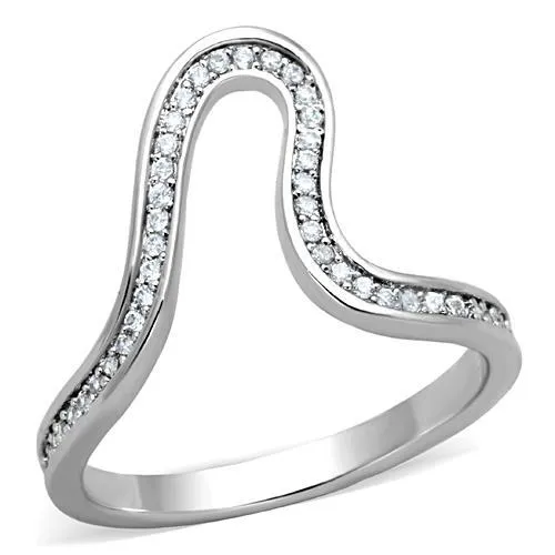 High polished (no plating) Stainless Steel Ring with AAA Grade CZ in Clear for Women Style TK1680